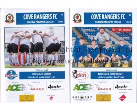 COVE RANGERS A collection of all 16 Cove Rangers home programmes from their first season as a Scottish League Club in 2019/20