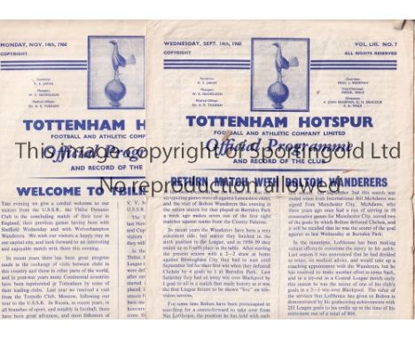 TOTTENHAM HOTPSUR     Eighteen home programmes for Double season 1960/1 of various condition, including Bolton, Fulham, Tblis
