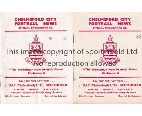 ARSENAL    Two programme for away matches v Chelmsford City 19/11/1962 Friendly and 2/11/1963 Met. Lge., very slightly crease