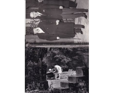 SIR WINSTON CHURCHILL      Two black &amp; white Press photographs: 8" X 6" with Harold MacMillan 1957 and 10" X 8" sitting i
