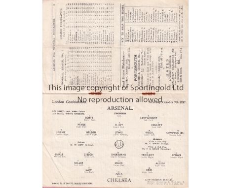 ARSENAL V CHELSEA 1937    Programme for the Combination match at Arsenal 9/10/1937.   Generally good