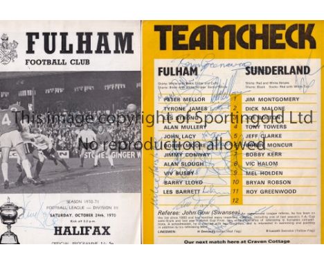 FULHAM BOBBY MOORE  Five Fulham home programmes from the early and mid 1970's all signed. Fulham v Sunderland 1975/76 is sign