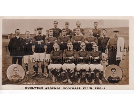 WOOLWICH ARSENAL      Original black and white team group postcard for 1908/9 season.    Good