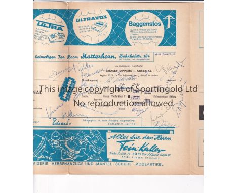ARSENAL / GRASSHOPPERS ZURICH AUTOGRAPHS       Programme for the Grasshoppers v Arsenal Friendly in Zurich 11/5/1955 signed b