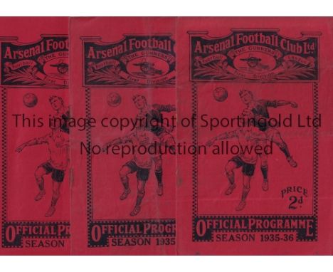 ARSENAL    Three home programmes in 1935/6 season v. Derby staples rusted away, WBA folded and Birmingham folded and staples 