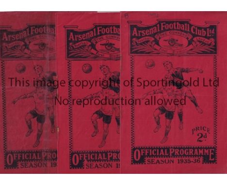ARSENAL    Three home programmes in 1935/6 season v. Man. City folded and slightly worn, Brentford, slightly creased and scor