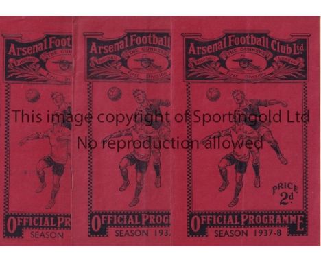 ARSENAL    Three home programmes in 1937/8 season v. Chelsea, Stoke and Grimsby. All are slightly creased.  Generally good