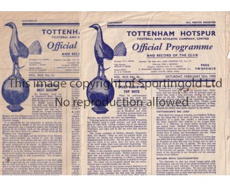 TOTTENHAM HOTPSUR     Sixteen home programmes 1950 - 1960 of various condition, including 49/50 v. Southampton and Preston, 5