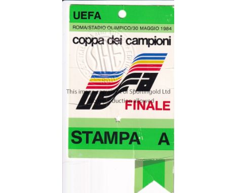 1984 LIVERPOOL    European Cup Final AS Roma v Liverpool played 30 May 1984 at the Stadio Olimpico, Rome. Scarce Press Pass/T