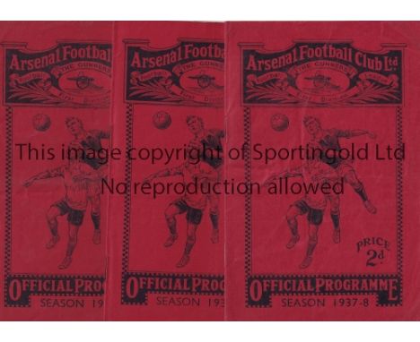 ARSENAL    Three home programmes in 1937/8 season v. WBA, Preston and Blackpool. All are slightly creased.  Generally good