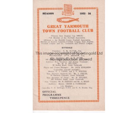 TOTTENHAM HOTSPUR      Programme for the away Eastern Counties League match v Great Yarmouth 29/10/1955, staple removed.    G