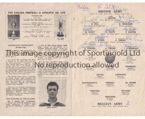 CHELSEA / ARMY SIGNATURES     Four page programme at Stamford Bridge British Army v Belgian Army 14/12/1960. Signed by all th