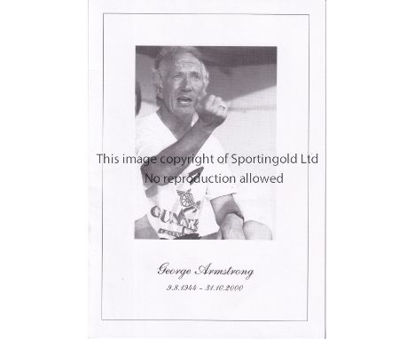 GEORGE ARMSTRONG / ARSENAL      Order of ceremony for the Funeral Mass at Our Lady and the English Martyrs, Cambridge 2000.  