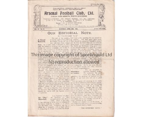 ARSENAL Home Reserve Team programme v Reading Reserves 16/4/1921. This is a Friendly match. Horizontal fold. Generally good