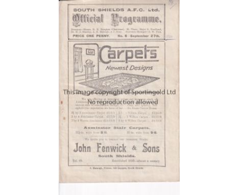 SOUTH SHIELDS - MIDDLESBROUGH 1924   Very scarce South Shields Football League programme v Middlesbrough, 27/9/1924, Division