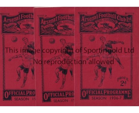 ARSENAL    Three home programmes in 1936/7 season v. Sheff. Weds., Man. City and Stoke. All are slightly creased.   Generally
