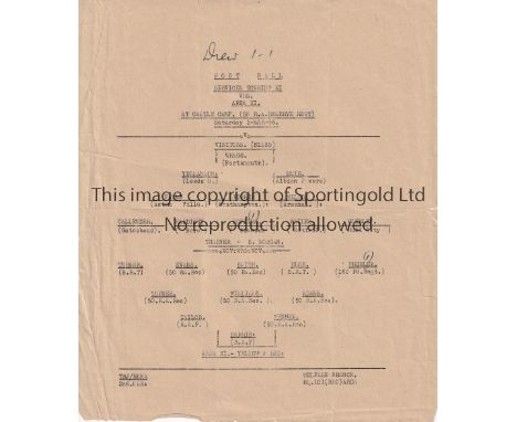 WARTIME FOOTBALL IN BURMA / INDIA 1946   Single sheet programme for the match at Castle Camp 2/3/1946, Area XI v Services Tou