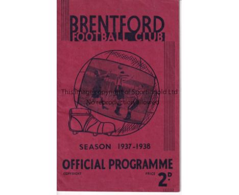 BRENTFORD V ARSENAL 1938    Programme for the League match at Brentford 18/4/1938, horizontal crease.    Generally good