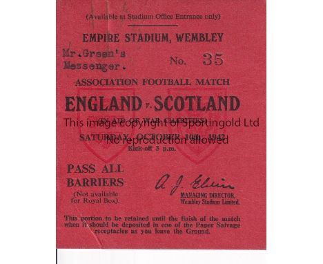 ENGLAND / SCOTLAND     Ticket for a messenger with admittance to all parts of the ground except the Royal Box for the England