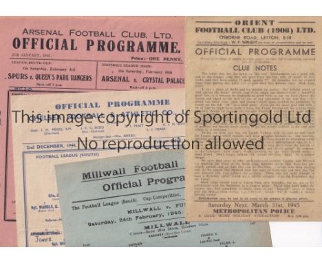 FULHAM      A collection of 4 Fulham away programmes from the 1944/45 season v Chelsea (team changes) , Orient , Arsenal (sco
