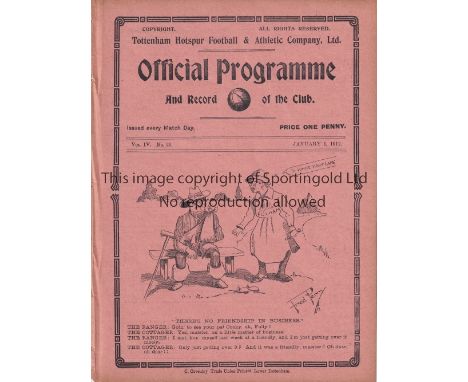 TOTTENHAM HOTSPUR V FULHAM 1910    Programme for the Reserves team South Eastern League match at Tottenham 1/1/1912. Ex-binde
