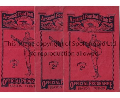 ARSENAL    Three home programmes in 1938/9 season v. Brentford, Middlesbrough and Bolton. All are slightly creased.   General