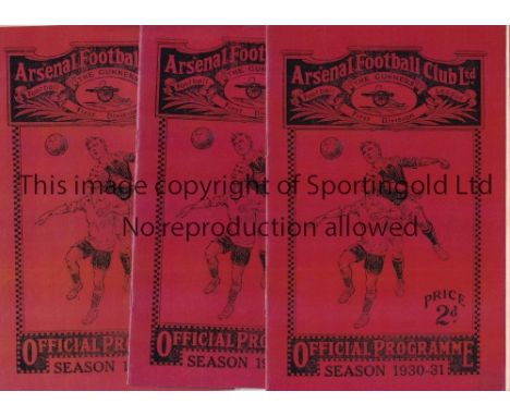 ARSENAL Three home Reserve team programmes with red replacement replica covers and original inside pages v. Chelsea, Southend