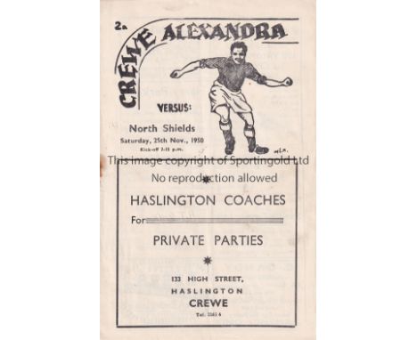 CREWE - NORTH SHIELDS 50   Crewe Alexandra home programme v North Shields, 25/11/50, Cup 1st Round, Crewe won 4-0. Slight fol