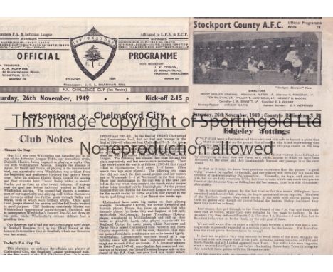 CUP 49    Two FA Cup 1sr round programmes, both dated 26/11/49, Stockport v Billingham Synthonia (slight fold, County won 3-0