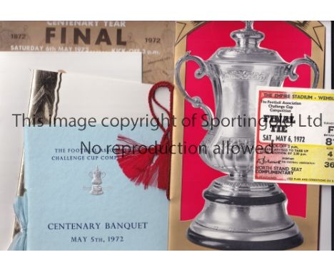 1972 FA CUP FINAL / ARSENAL V LEEDS UNITED       Programme and seat ticket, Menu and Table plan for the eve of the Final Cent