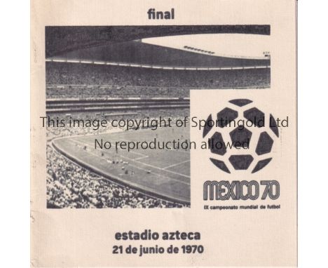 1970 WORLD CUP FINAL / BRAZIL V ITALY       Twelve page programme for the Final in Mexico. Even thought there are adverts thr