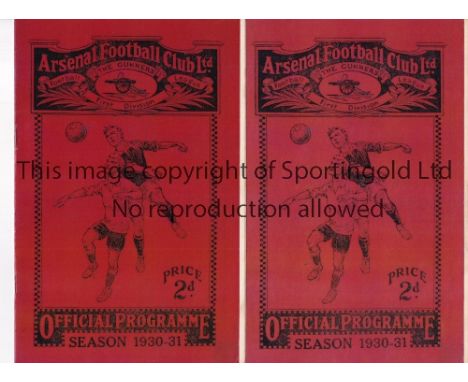 ARSENAL Two home Reserve team programmes with red replacement replica covers and original inside pages v. Millwall and Portsm