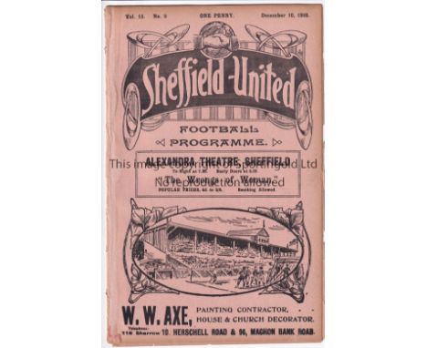 SHEFFIELD UNITED / MAN UNITED    Programme from the match at Bramall Lane 10/11/1910 . Manchester United first season as Leag