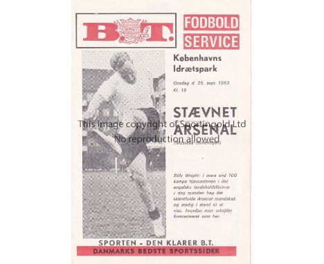 ARSENAL     Programme from the first European competition match v. Staevnet Copenhagen away 25/10/1963.    Good