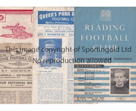 SOUTHAMPTON      Four away Reserve team programmes v. Reading 3/3/1951 creased, QPR 28/12/1946 folded, Arsenal 5/4/1947 Cup s