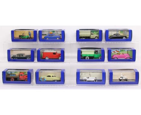 Herge: A collection of twelve boxed Herge Atlas Edition Tintin model vehicles. Original boxes. General condition of the conte