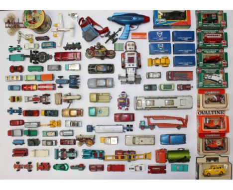 Diecast: A good collection of assorted unboxed, playworn vintage diecast to include: Matchbox, Spot-on, Dinky and other examp