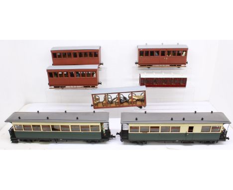 Model Railway: A collection of seven model railway, kit built coaches, two only part built (missing bogies). Visually in good