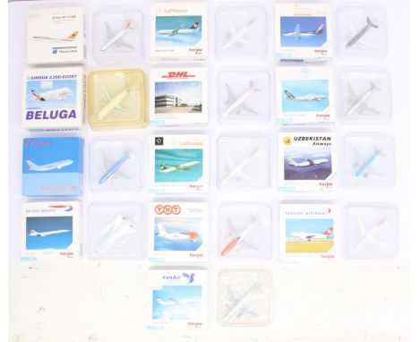 Herpa: A collection of thirteen boxed Herpa, model aircraft to include: 512084, 501132, 507035, 516402, 512107, 516303, 50190