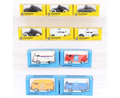 Kado: A collection of ten boxed Kado 1:43 Scale vehicles, to include: six Volkswagen Police Car, and four Volkswagen Delivery