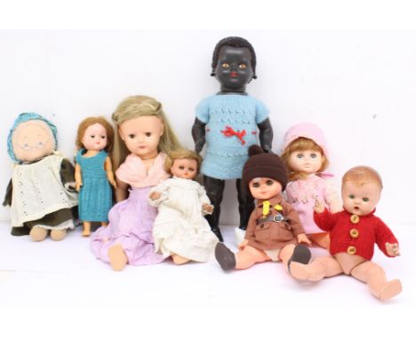 Dolls: A collection of assorted vintage dolls to include: Jesnar, Palitoy, Burbank, Bella and others. Mostly plastic or compo