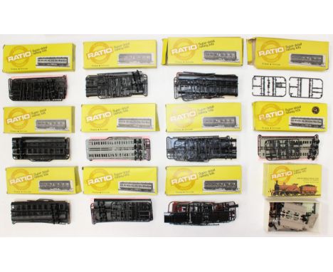 Ratio: A collection of unmade Ratio Plastic Model kits, OO gauge. Including: various rolling stock plus coaches. General cond