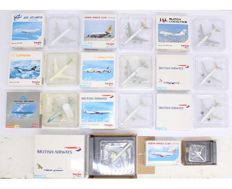 Herpa: A collection of eleven boxed Herpa, Boeing model aircraft to include: 506465, 506502, 506519, 502481, 516013, 502528, 