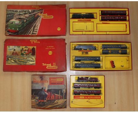 Model Railway: A collection of three boxed Triang Railways sets, to comprise: The Midlander, RS14 and RS36, all missing track