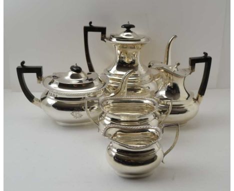 WILLIAM WILLIAMS LTD A LATE VICTORIAN FIVE PIECE SILVER TEA &amp; COFFEE SET of Georgian design, comprising; coffee pot, teap