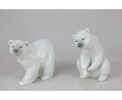 A pair of Lladro porcelain polar bears, tallest 12cm high