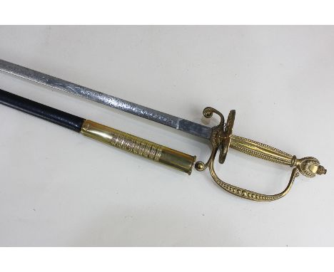 A rapier with brass handle, blade 78cm, with scabbard (a/f)