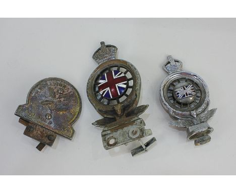 The Royal Automobile Club car mascot with enamel union flag, marked L Kingston & Co Ltd, 22 Regent St, SW, another similar bu