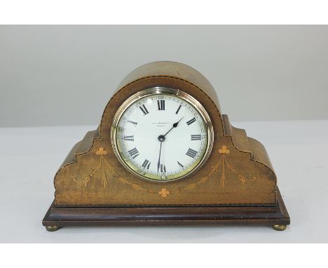 An Edwardian inlaid mahogany mantel clock, the dial marked J W Benson Ltd, London, with Roman  numerals, the Swiss movement m