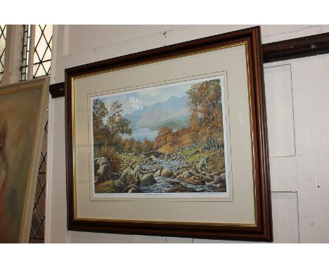 After Arthur Terry Blamires, picturesque Lake District view, 'Ashness Bridge and Derwentwater', limited edition colour print 